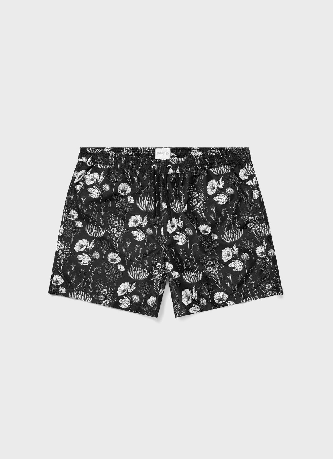 Men's Leaf Print Swim Short in Black