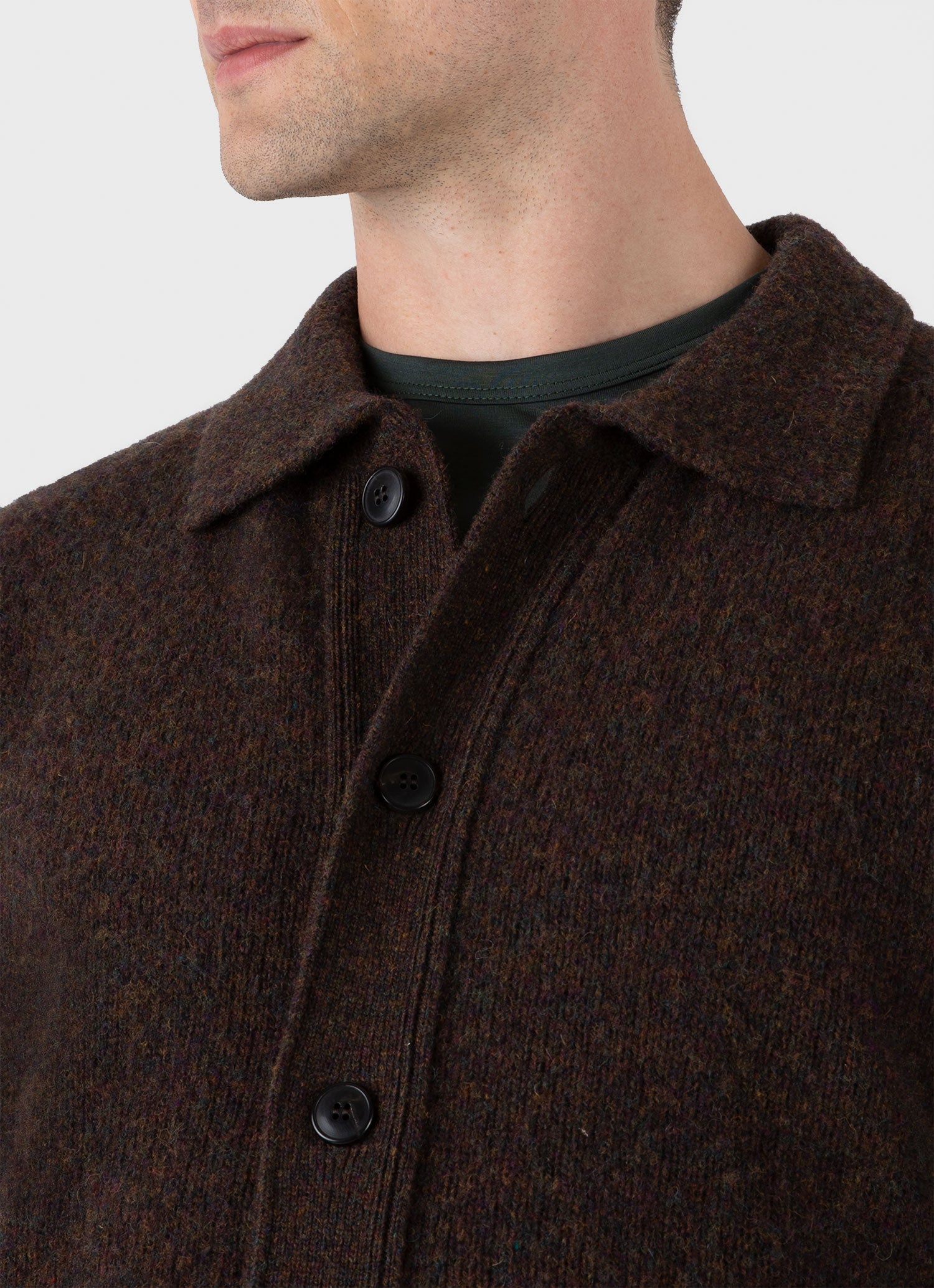 Men's Shetland Cardigan in Dark Green Melange