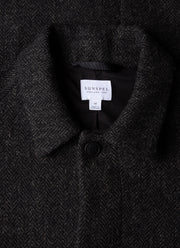 Men's Harris Tweed Car Coat in Charcoal Melange Herringbone