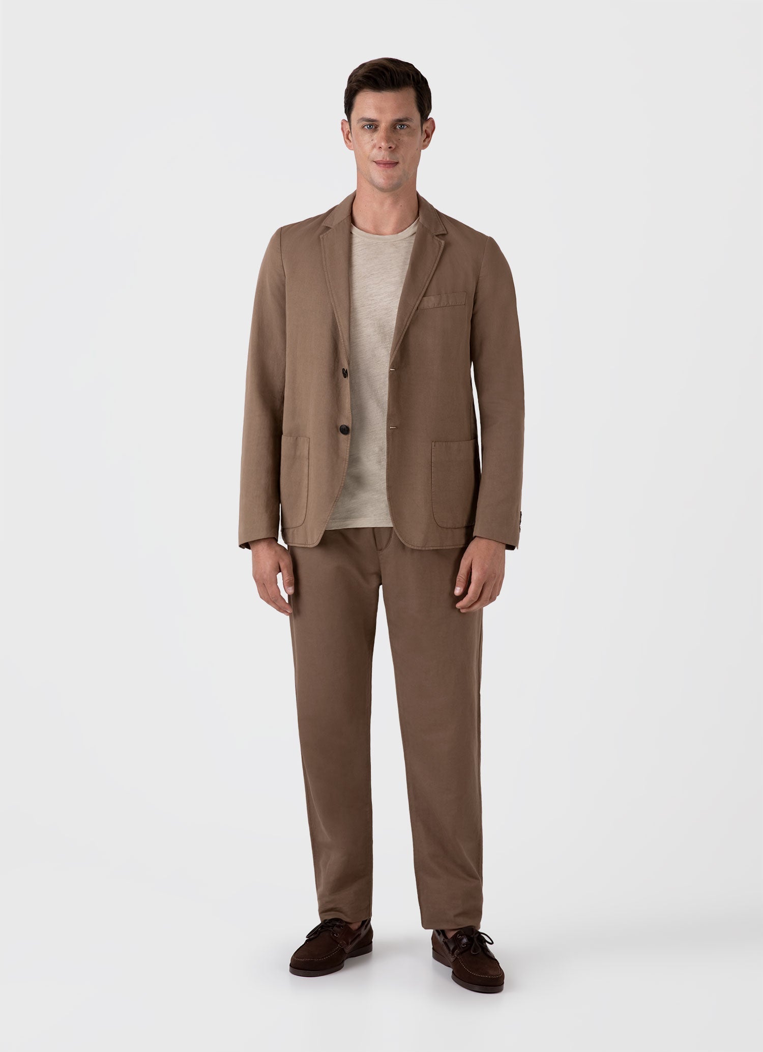 Men's Cotton Linen Two-Piece Suit in Dark Tan