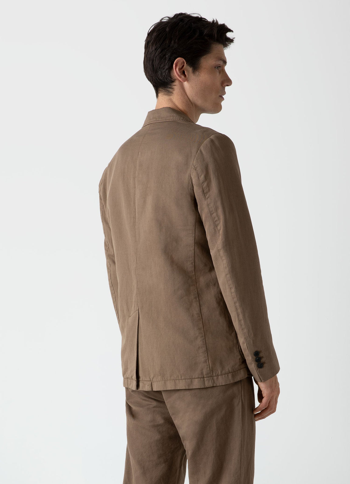 Men's Cotton Linen Unstructured Blazer in Dark Tan