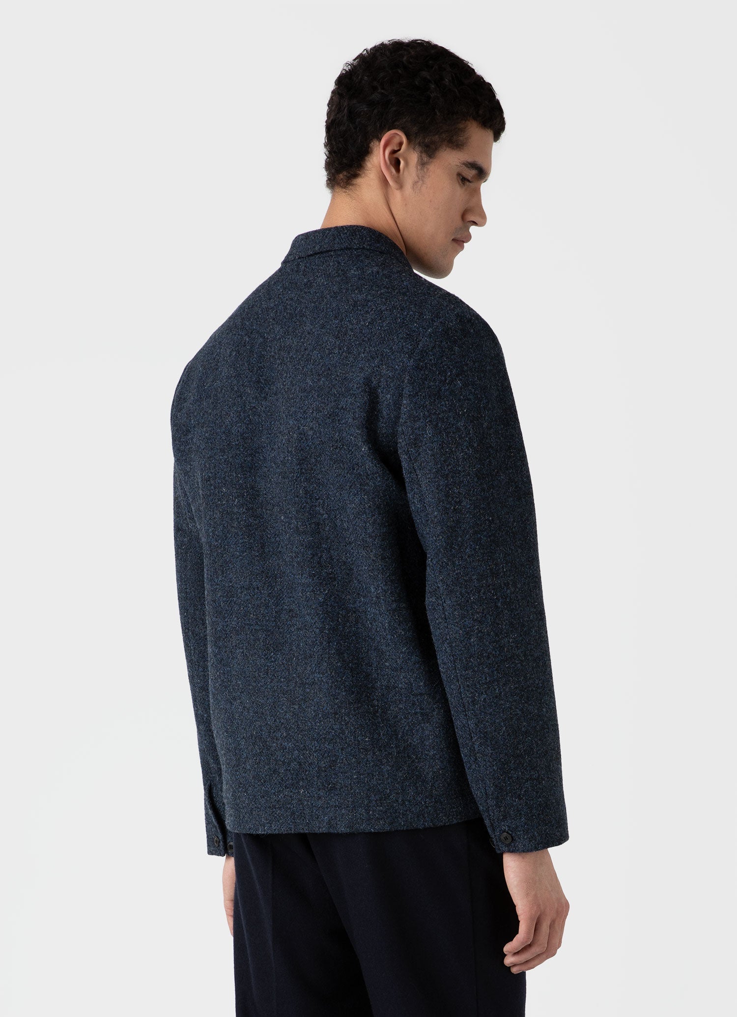 Men's Harris Tweed Harrington Jacket in Blue Herringbone