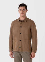 Men's Cotton Linen Twin Pocket Jacket in Dark Tan