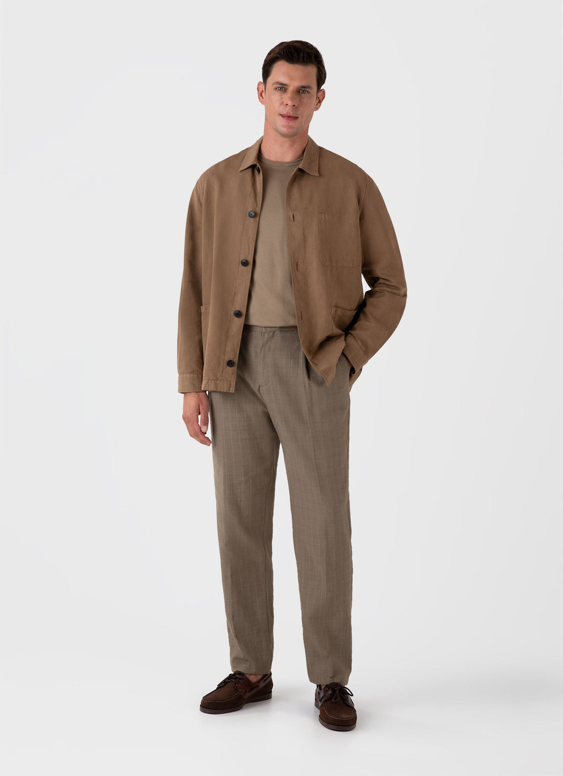 Men's Cotton Linen Twin Pocket Jacket in Dark Tan