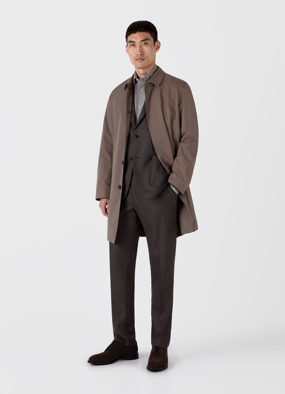 Men's Lightweight Travel Wool Two-Piece Suit in Light Coffee Melange