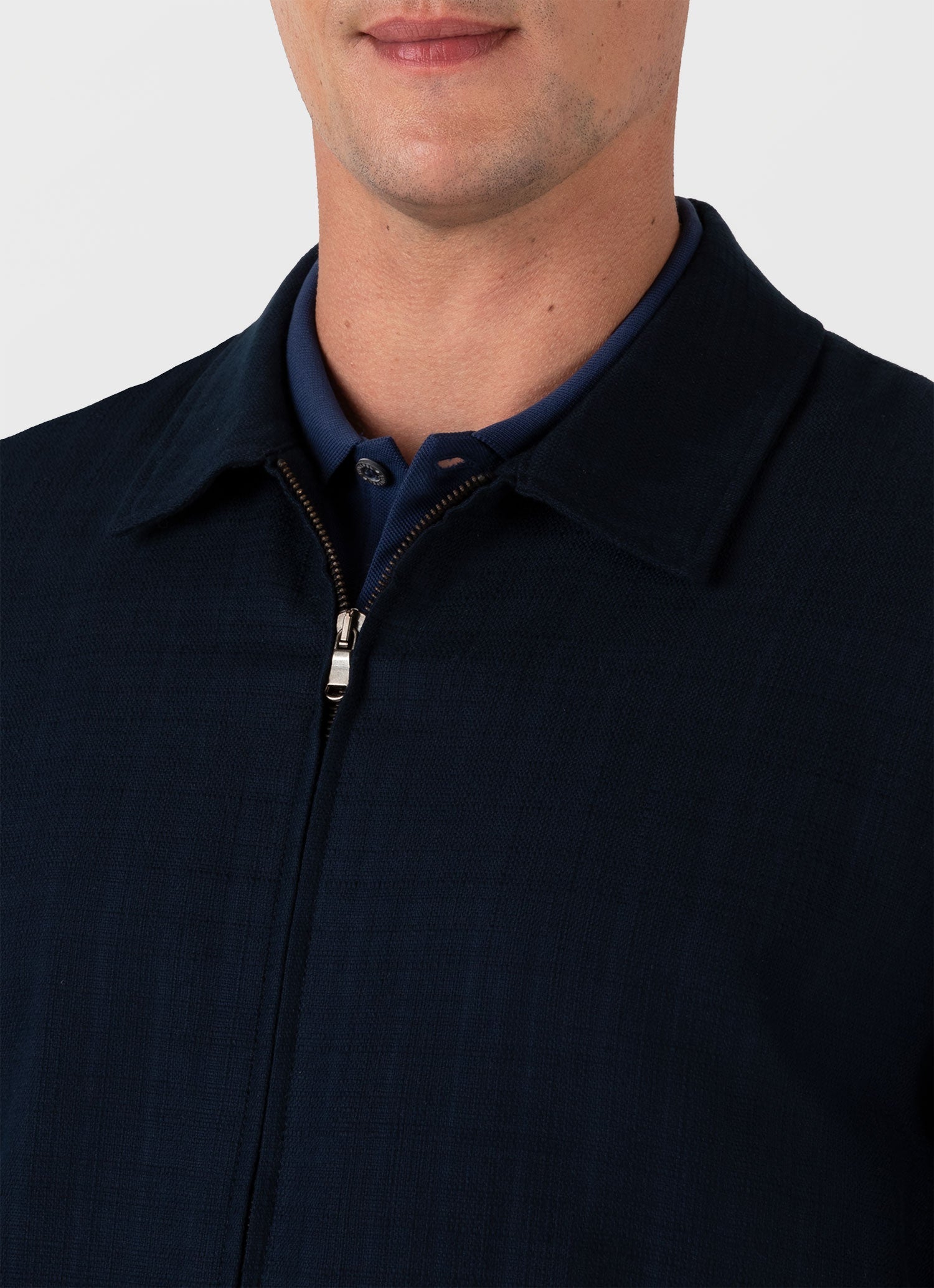 Men's Cotton Raffia Blouson Jacket in Navy