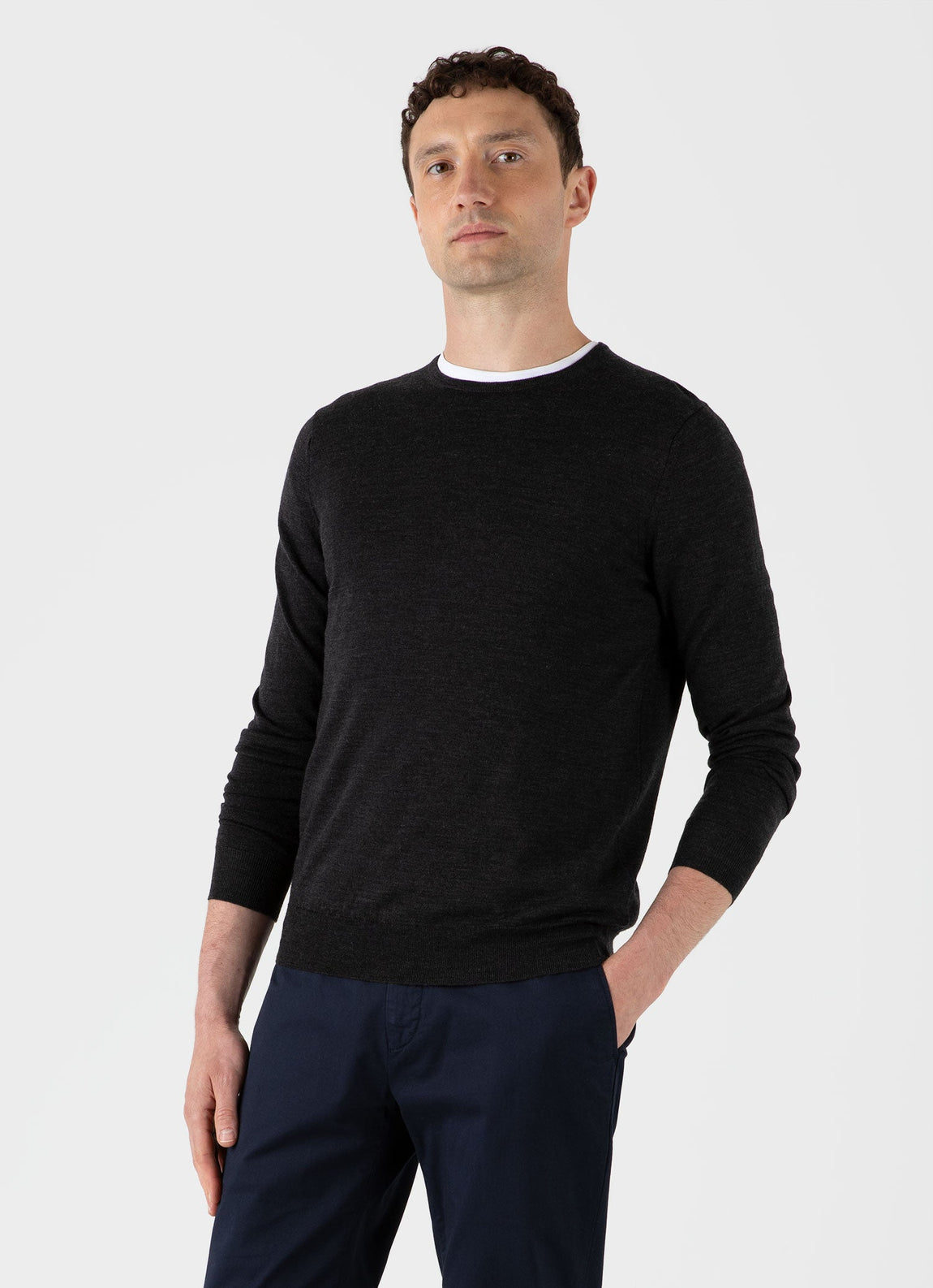 Men's Extra-Fine Merino Crew Neck in Charcoal Melange