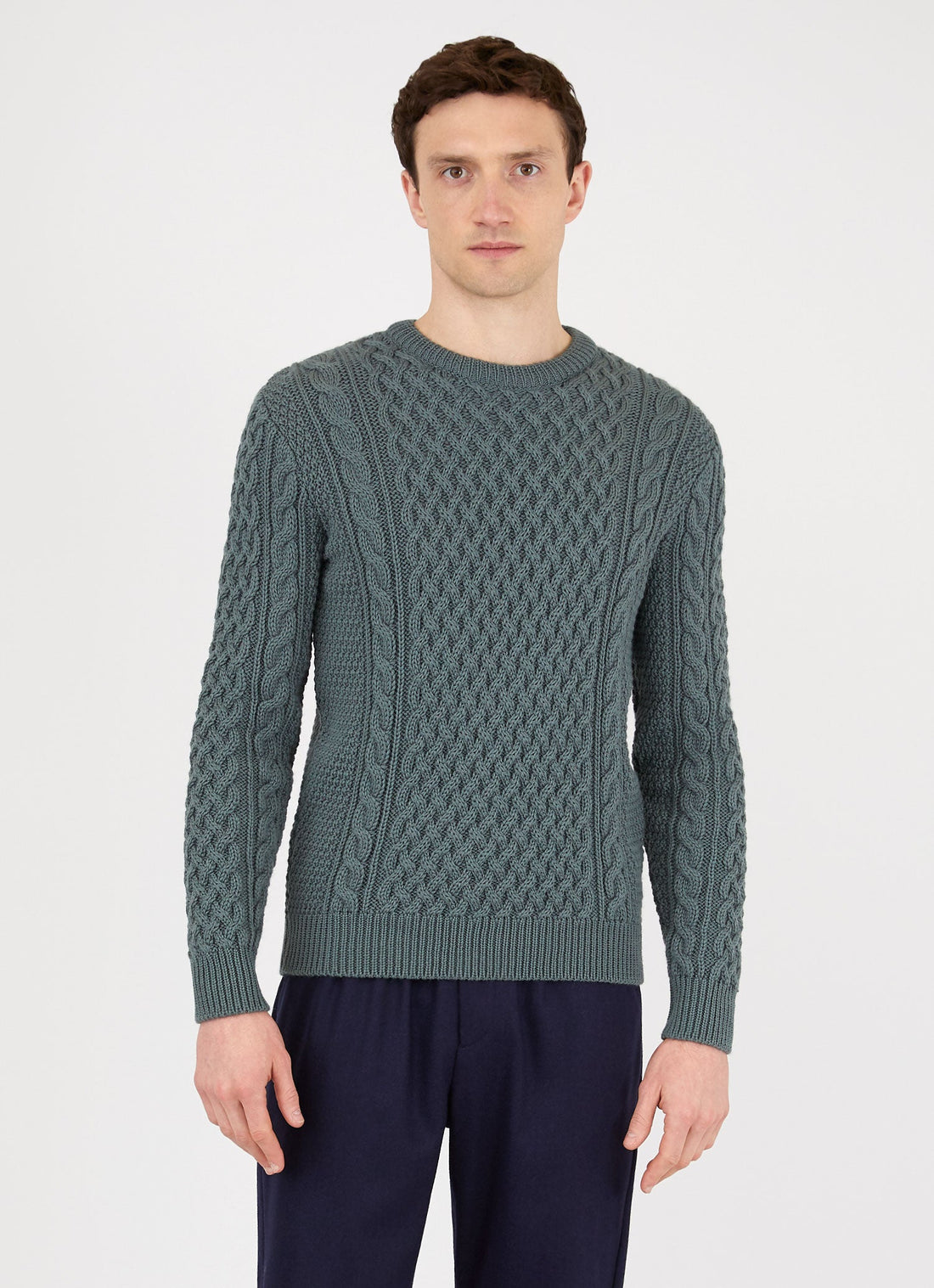 Men's Merino Cable Jumper in Dove Grey