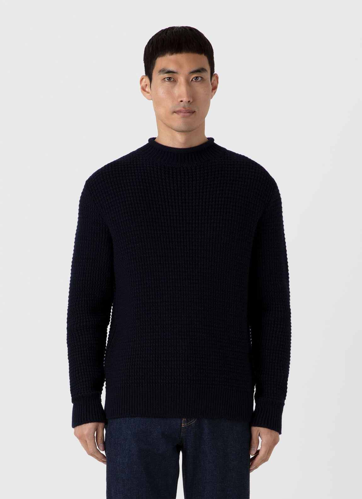 Men's Merino Fisherman Jumper in Navy