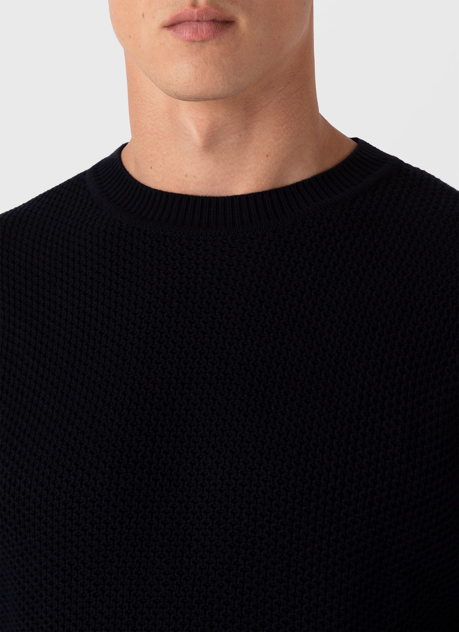 Men's Honeycomb Cotton Crew Neck Jumper in Navy