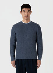 Men's Honeycomb Cotton Crew Neck Jumper in Indigo