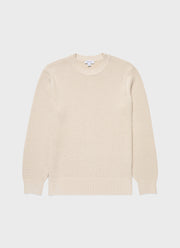 Men's Honeycomb Cotton Crew Neck Jumper in Ecru