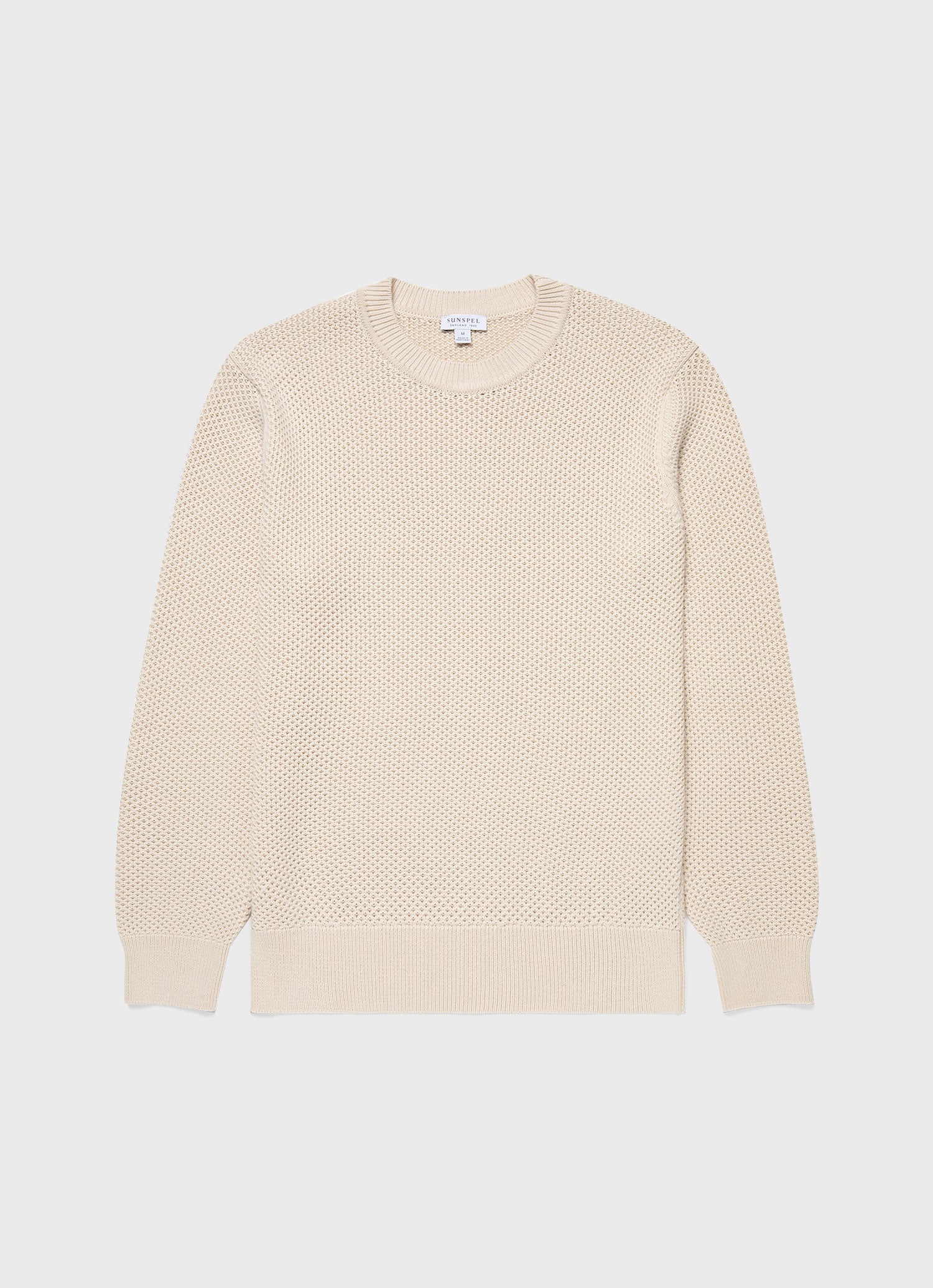 Men's Honeycomb Cotton Crew Neck Jumper in Ecru