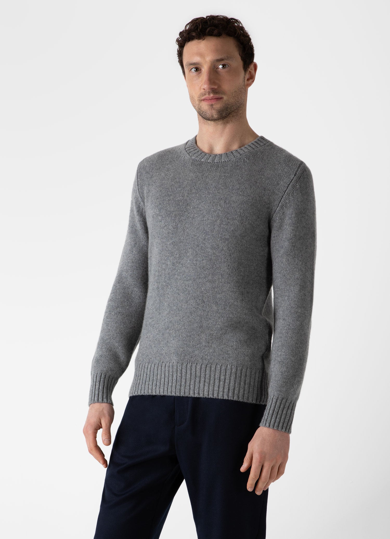 Men's Roxburgh Cashmere Jumper in Mid Grey Melange