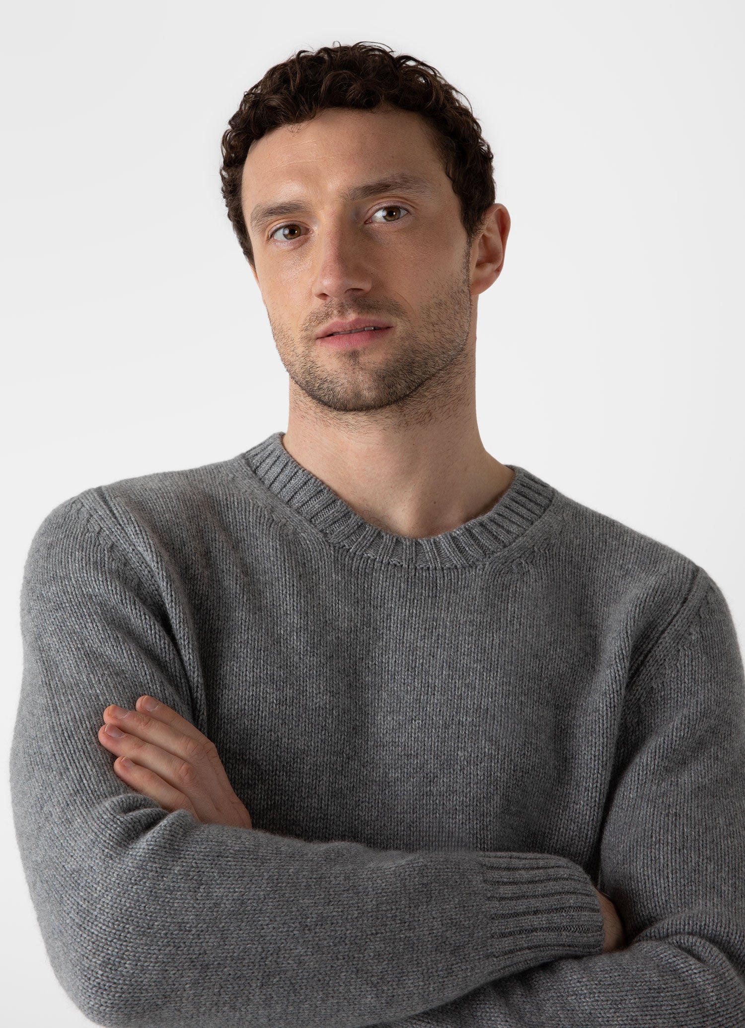 Men's Roxburgh Cashmere Jumper in Mid Grey Melange