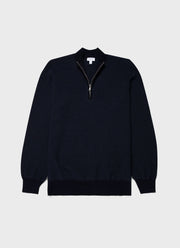 Men's Merino Honeycomb Zip Neck Jumper in Light Navy