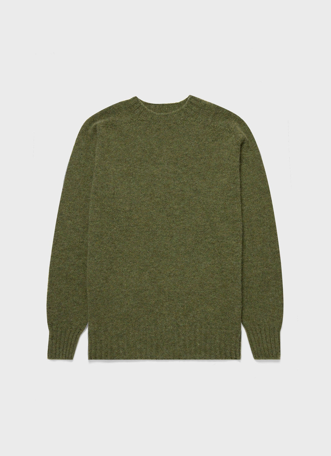 Men's Shetland Crew Neck Jumper in Moss Green Melange