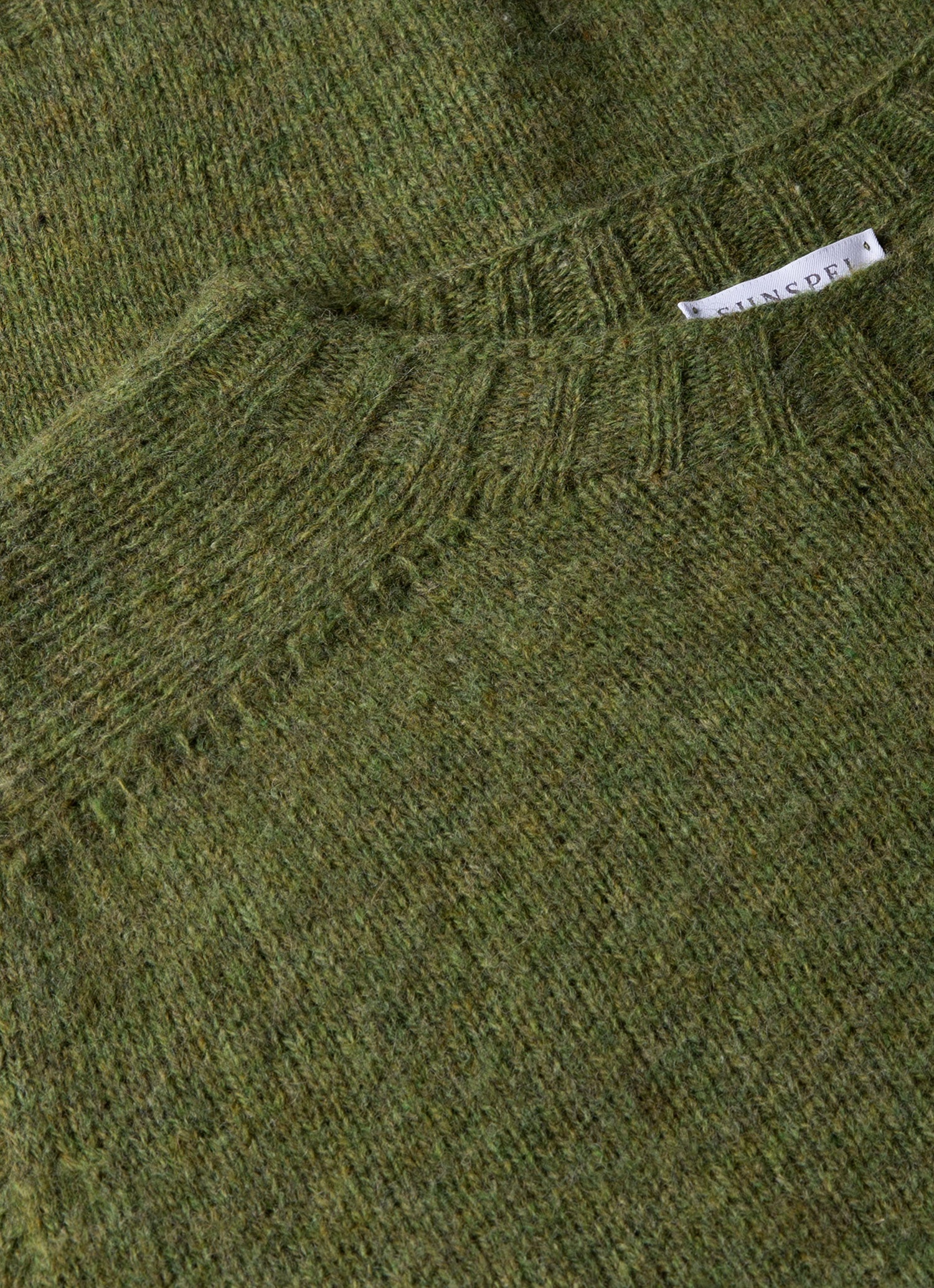 Men's Shetland Crew Neck Jumper in Moss Green Melange