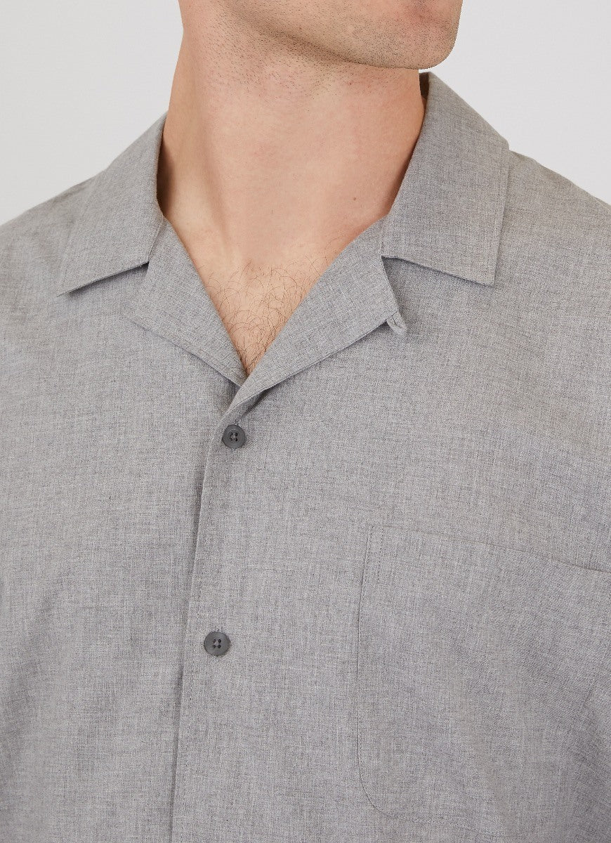 Men's Cotton Flannel Pyjama Shirt in Mid Grey Melange