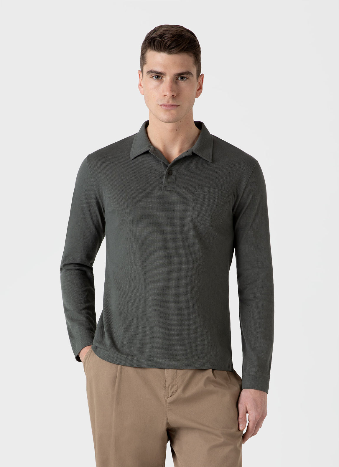 Men's Long Sleeve Riviera Polo Shirt in Drill Green