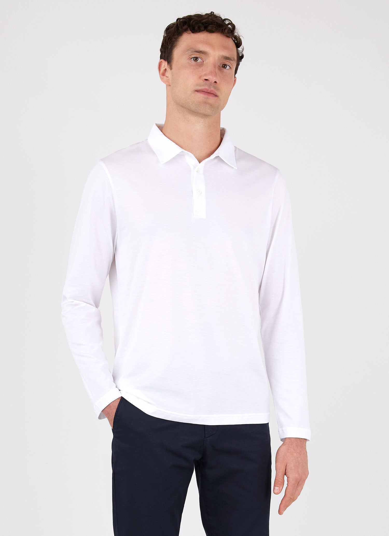 Men's Jersey Long Sleeve Polo Shirt in White