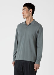 Men's Long Sleeve Piqué Polo Shirt in Smoke Green