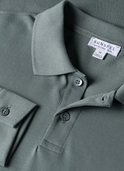 Men's Long Sleeve Piqué Polo Shirt in Smoke Green