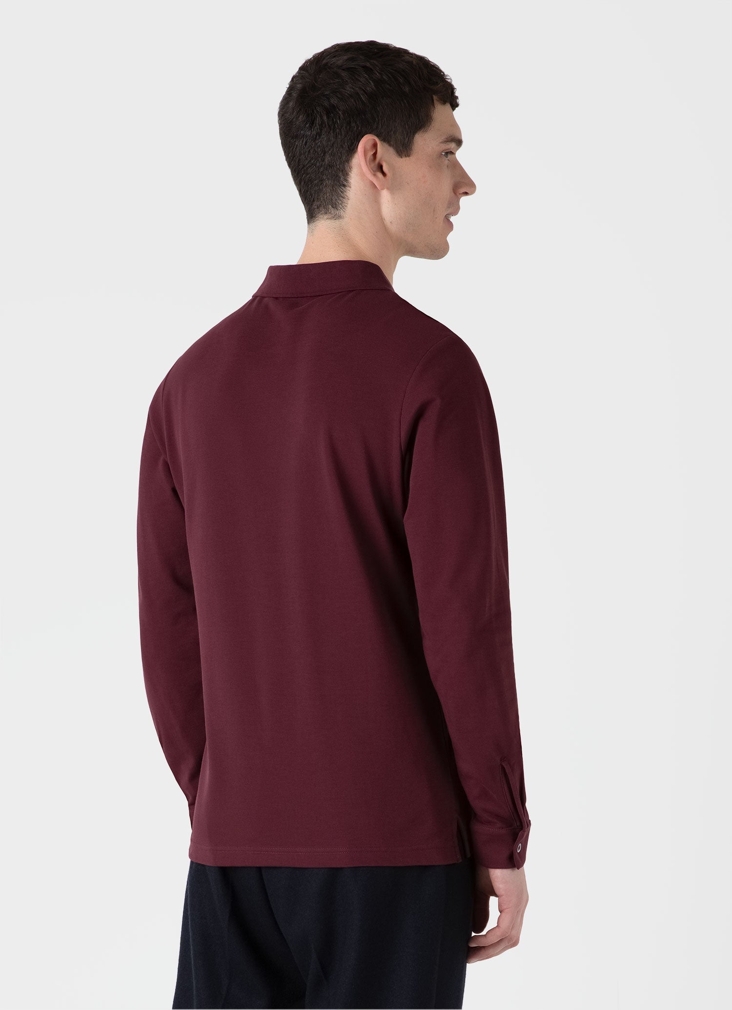 Men's Long Sleeve Piqué Polo Shirt in Port