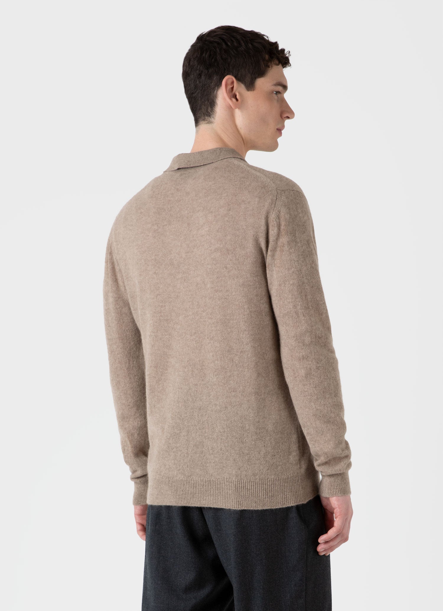 Men's Cashmere Polo Shirt in Natural Brown