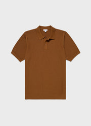 Men's Linear Mesh Knit Polo Shirt in Golden Brown