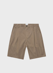 Men's Pleated Twill Short in Dark Stone