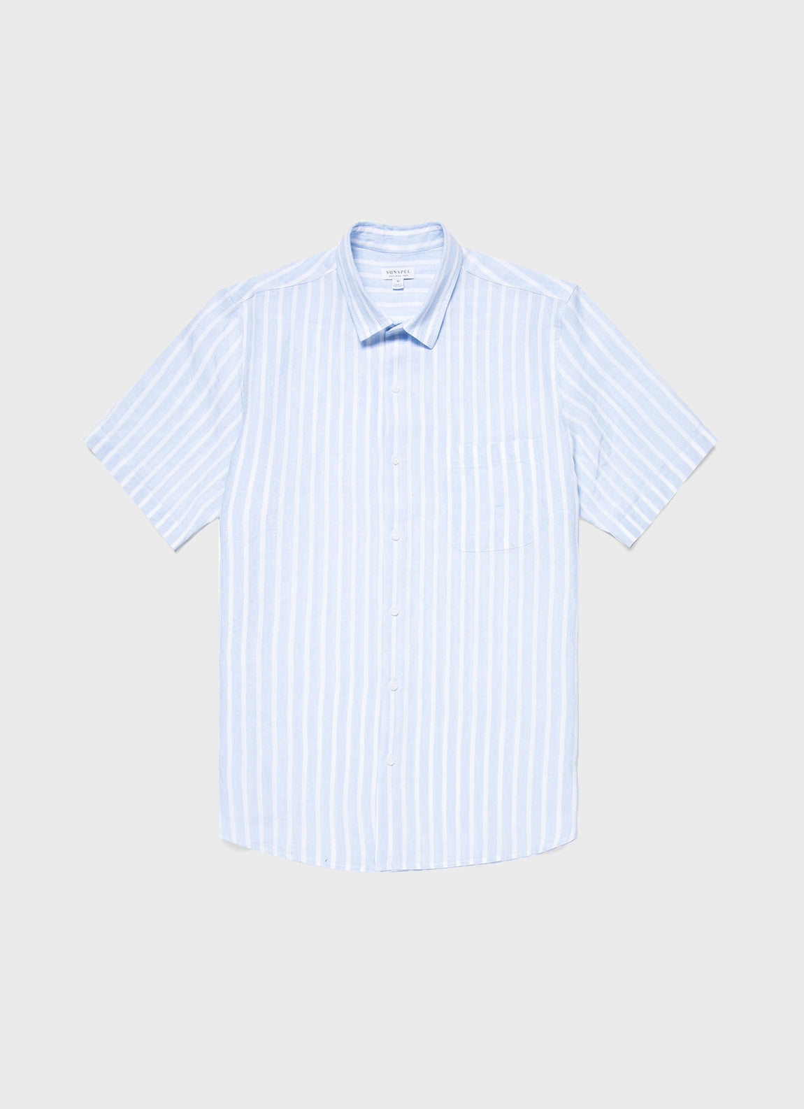 Men's Short Sleeve Linen Shirt in Light Blue/White