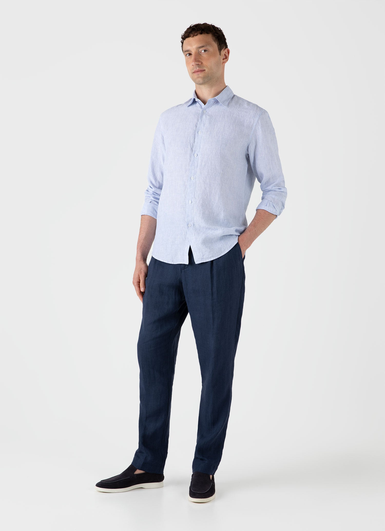 Men's Linen Shirt in Blue/White