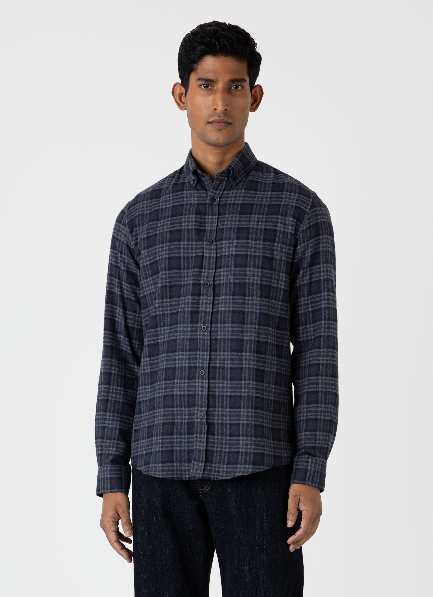 Men's Button Down Flannel Shirt in Navy Check