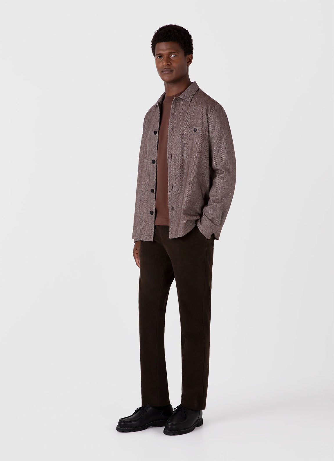 Men's Herringbone Overshirt in Light Brown