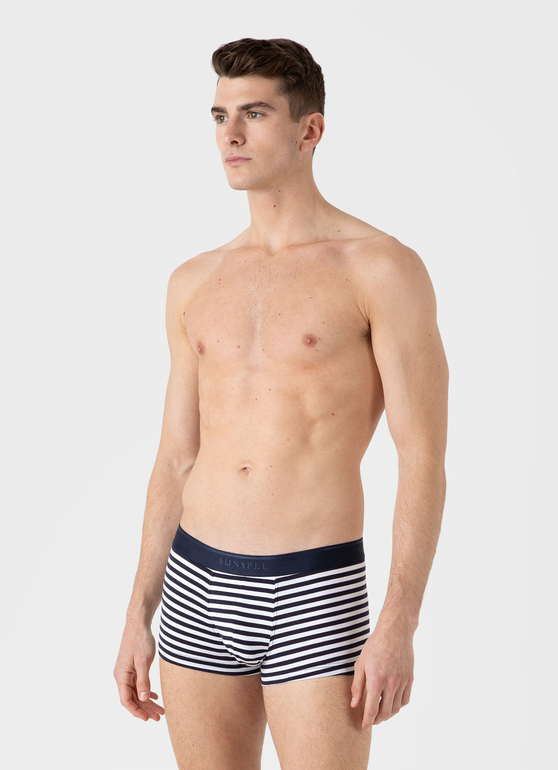 Men's Stretch Cotton Trunks in White/Navy