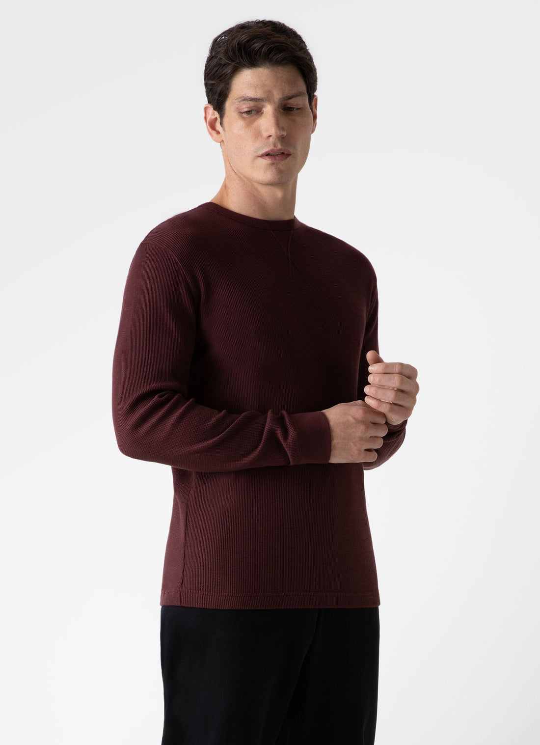 Men's Long Sleeve Waffle T-shirt in Maroon