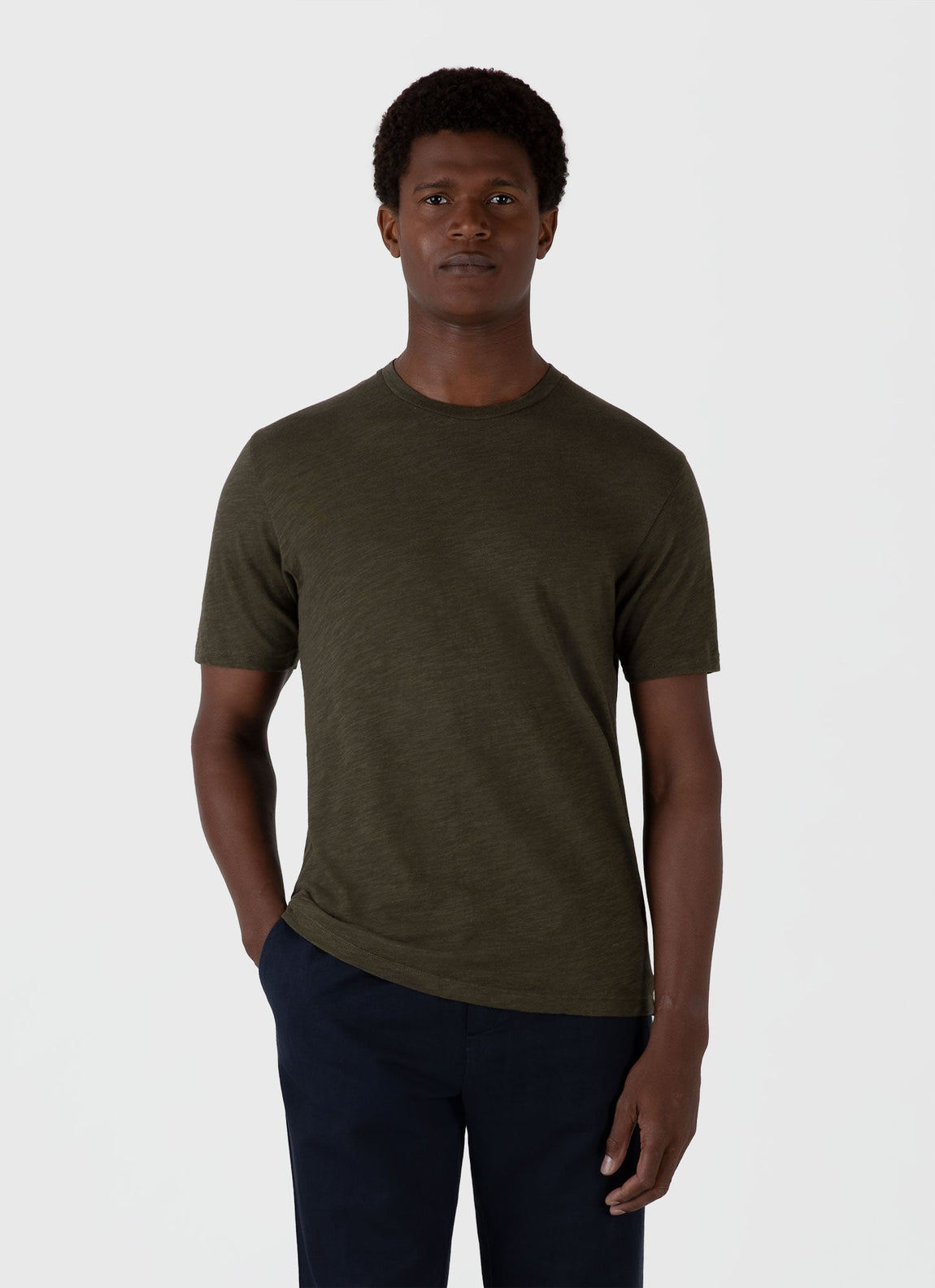 Men's Cotton Linen T-shirt in Pine Green