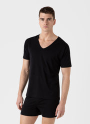 Men's Superfine Cotton V-Neck Underwear T-shirt in Black