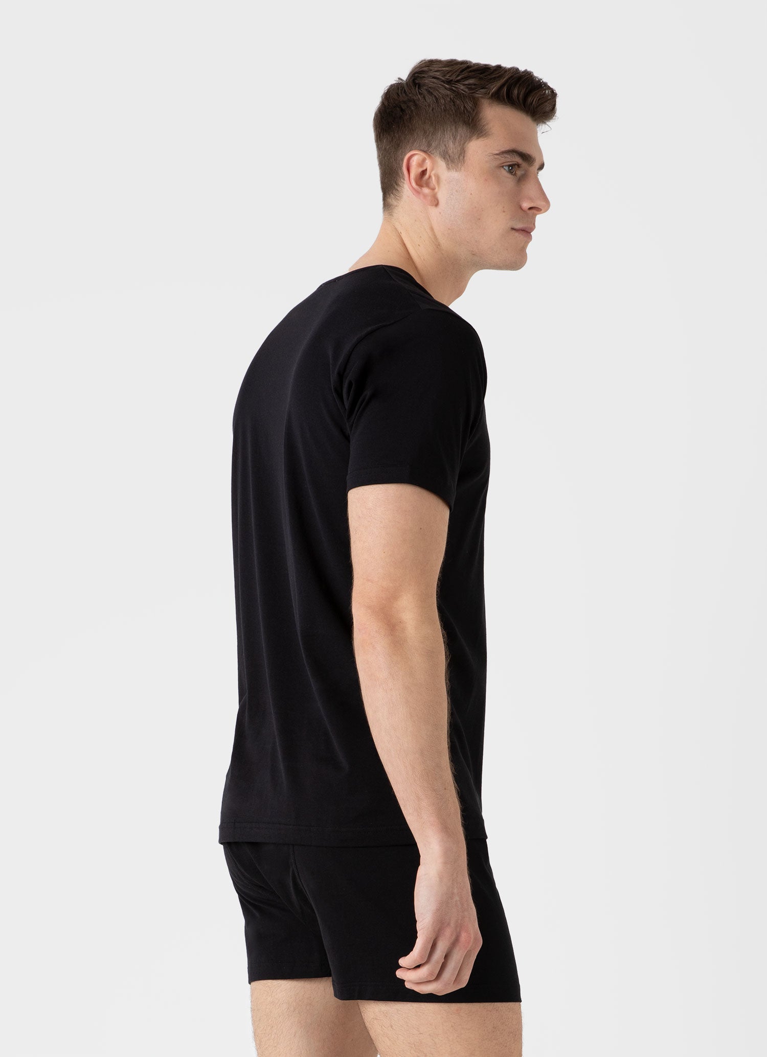 Men's Superfine Cotton V-Neck Underwear T-shirt in Black