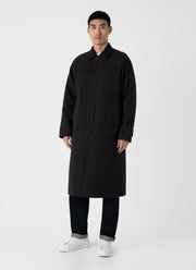 Men's Sunspel x Nigel Cabourn Balmacaan Wool Cashmere Coat in Charcoal Herringbone