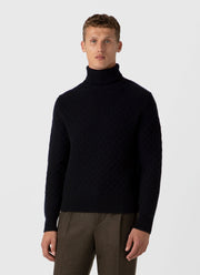 Men's WM Brown Aran Roll Neck in Dark Navy Mouline