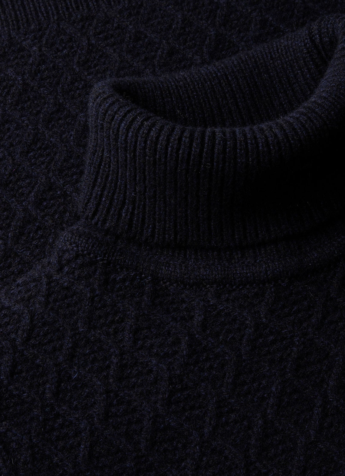 Men's WM Brown Aran Roll Neck in Dark Navy Mouline