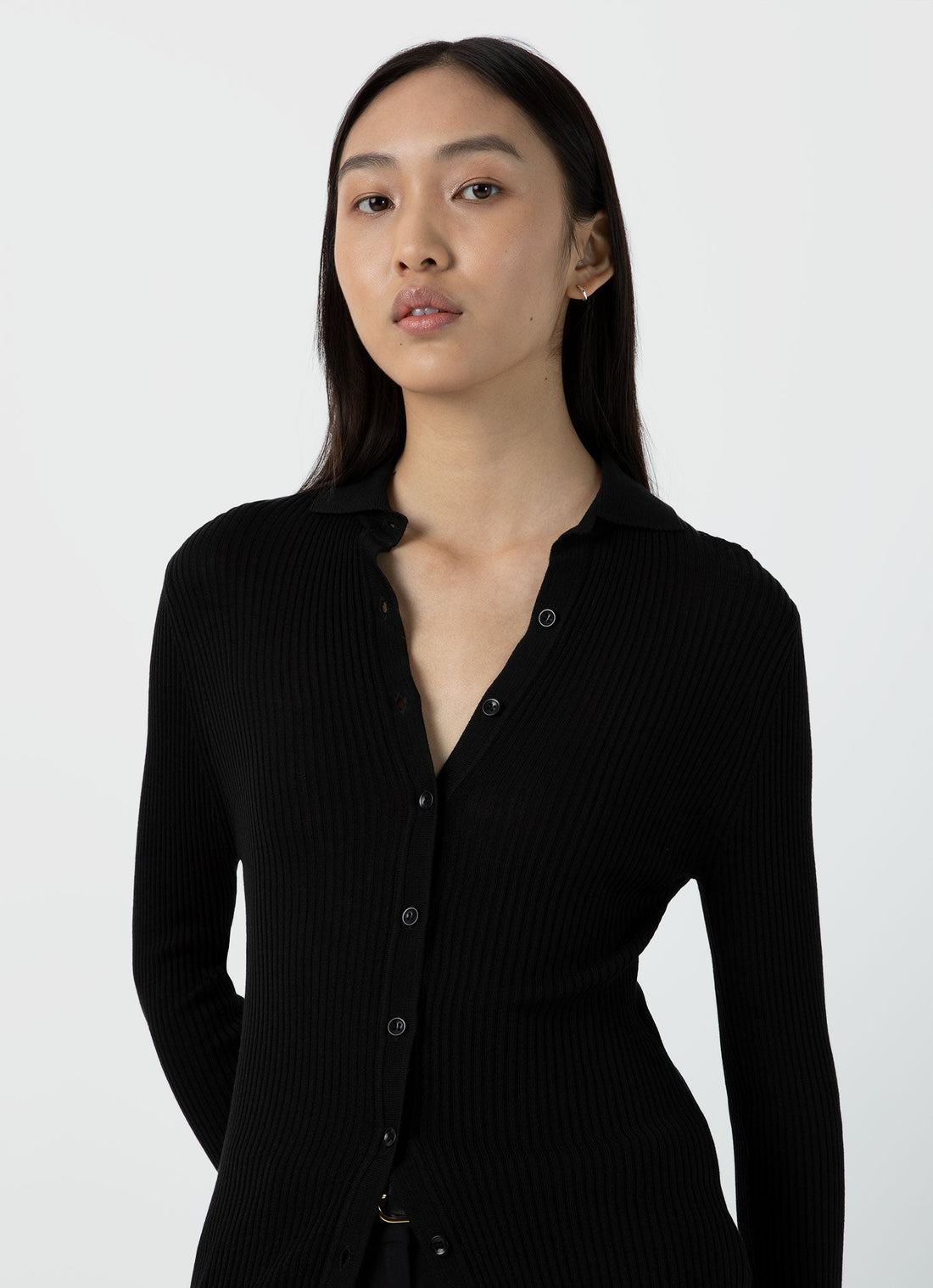 Women's Silk Rib Cardigan in Black