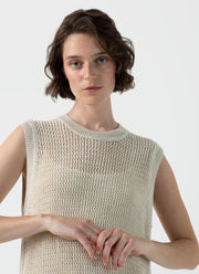 Women's Linen Mesh Dress in Ecru