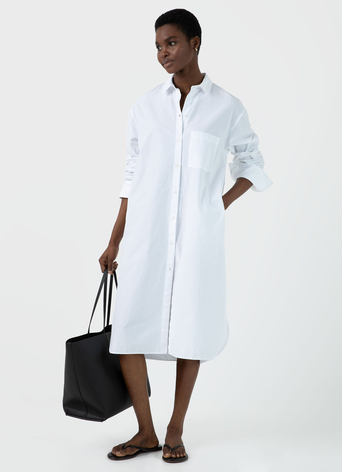 Women's Cotton Poplin Shirt Dress in White