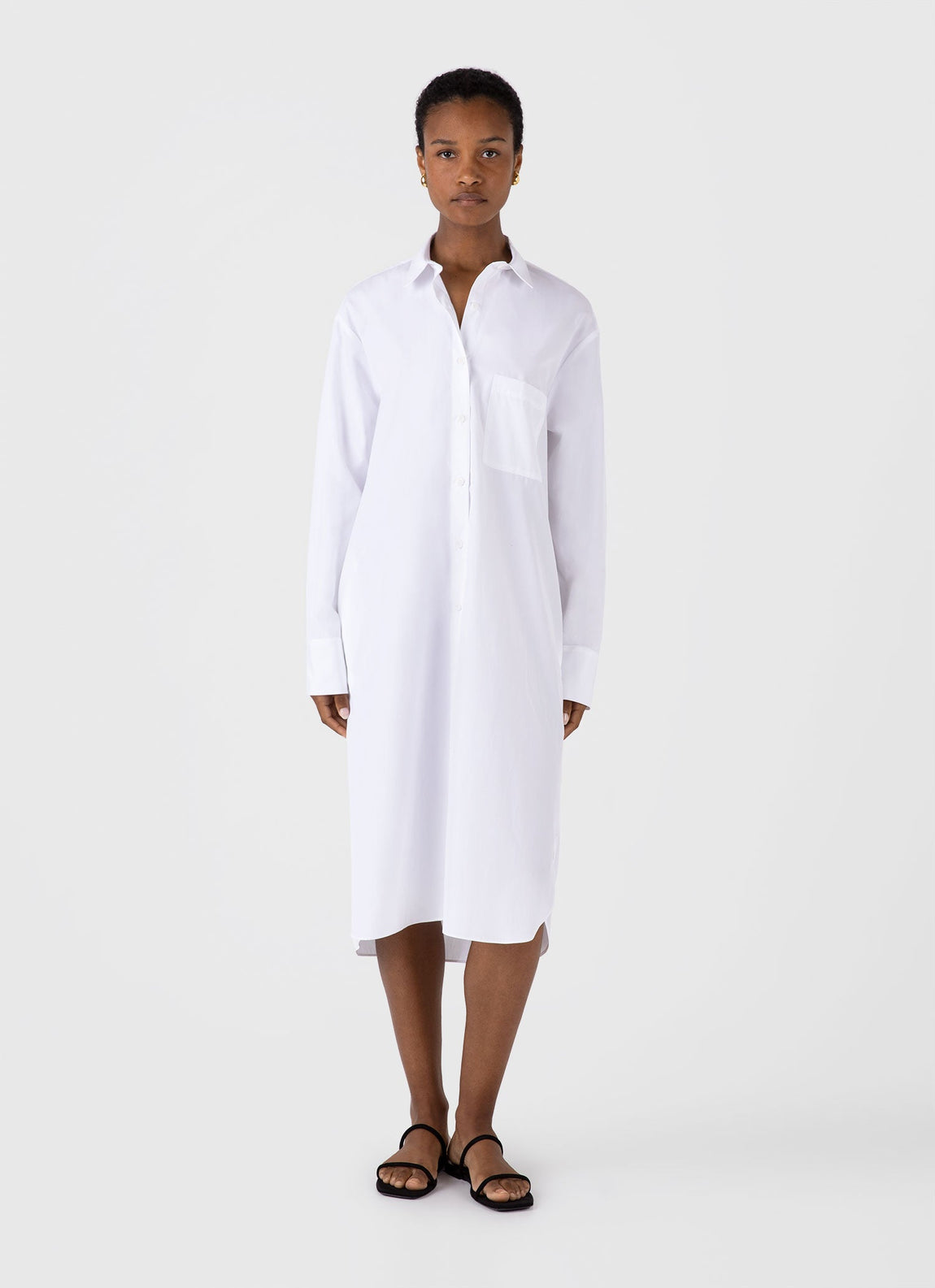 Women's Cotton Poplin Shirt Dress in White