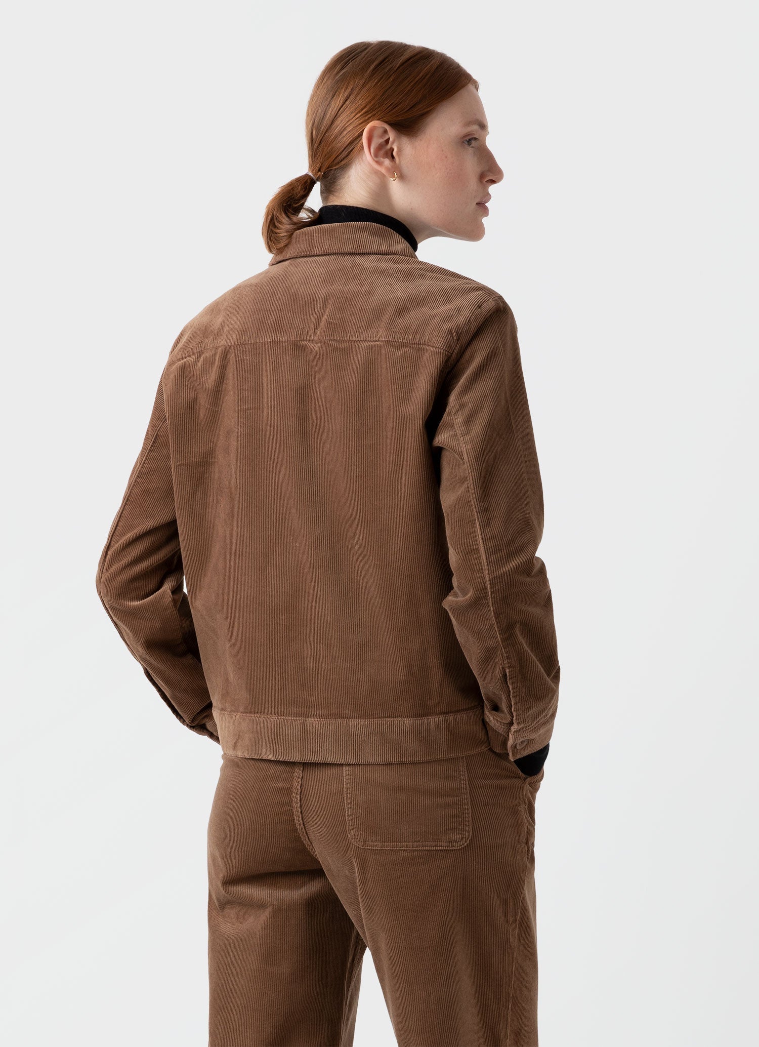 Women's Corduroy Boxy Jacket in Dark Camel