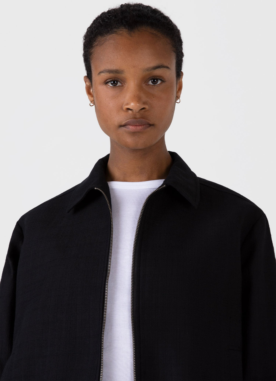 Women's Cotton Raffia Bomber Jacket in Black