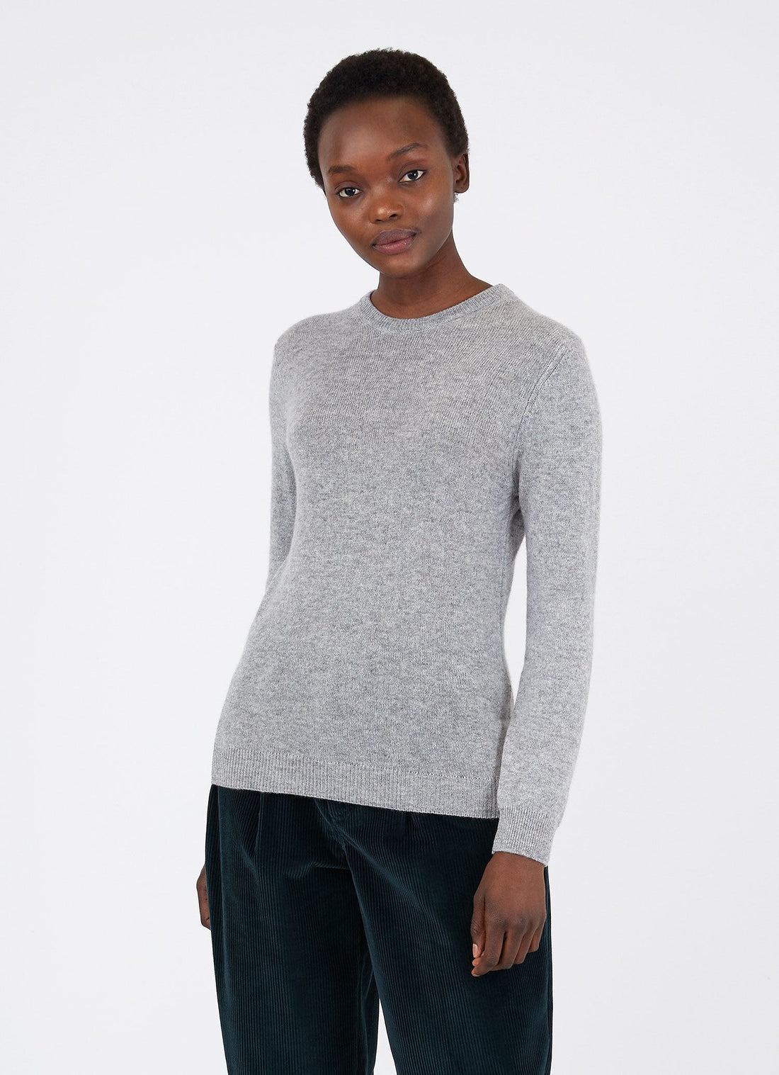 Women's Cashmere Crew Neck Jumper in Grey Melange